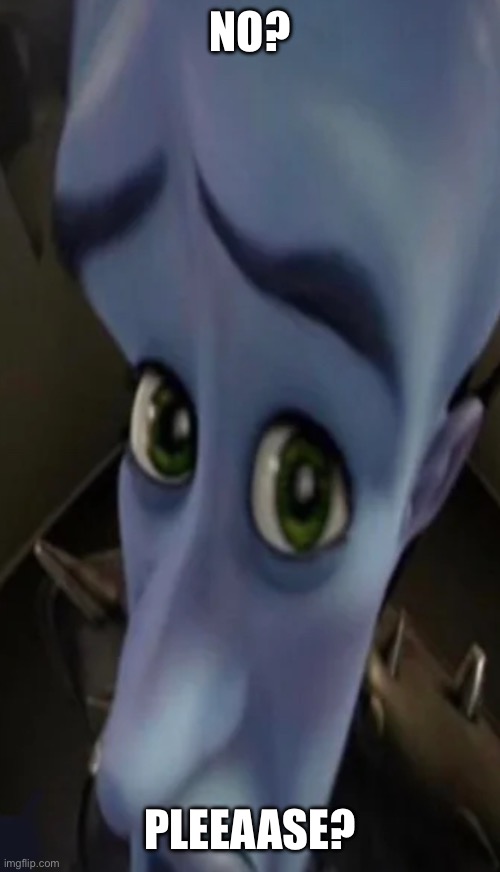 When you ask your mother for 5 more minutes. | NO? PLEEAASE? | image tagged in megamind peeking | made w/ Imgflip meme maker
