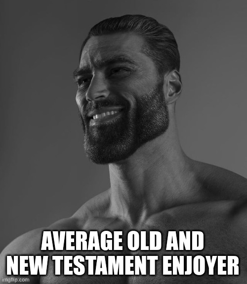 Giga Chad | AVERAGE OLD AND NEW TESTAMENT ENJOYER | image tagged in giga chad | made w/ Imgflip meme maker