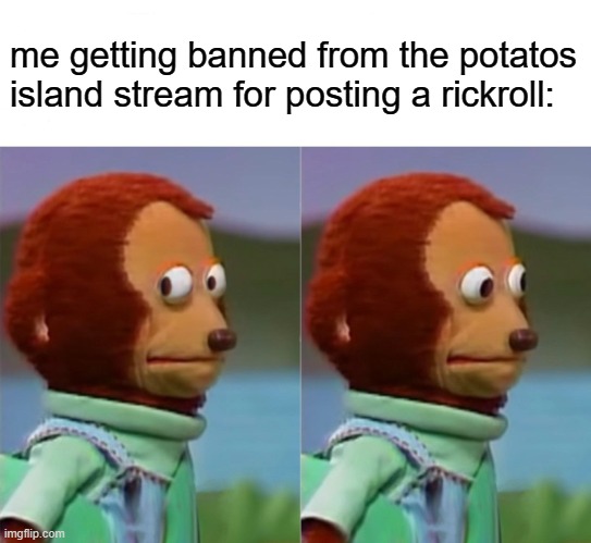 sad | me getting banned from the potatos island stream for posting a rickroll: | image tagged in i'm gonna pretend i didn't just see that | made w/ Imgflip meme maker
