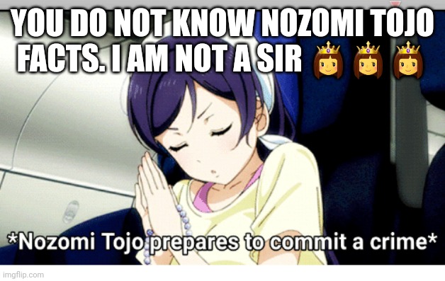 Yandere Nozomi | YOU DO NOT KNOW NOZOMI TOJO FACTS. I AM NOT A SIR ??? | image tagged in yandere nozomi | made w/ Imgflip meme maker