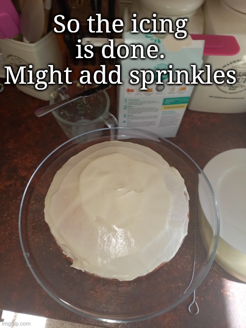 So the icing is done. Might add sprinkles | image tagged in frost | made w/ Imgflip meme maker