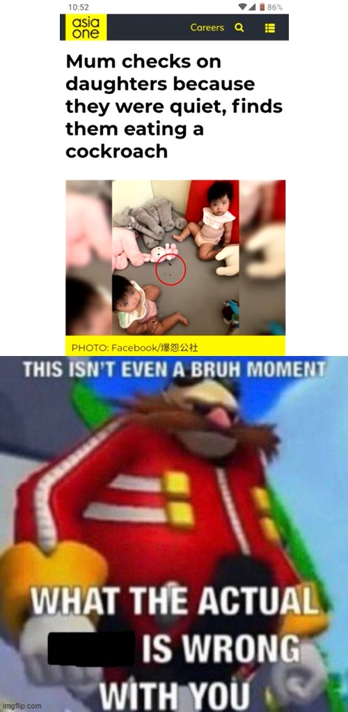 Bruh Moment Eggman | image tagged in bruh moment eggman,daughters,eat,cockroach,wtf | made w/ Imgflip meme maker