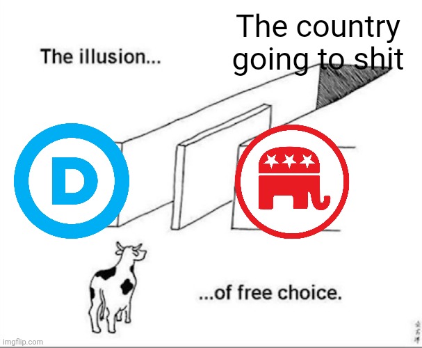 There's no way around it | The country going to shit | image tagged in illusion of free choice | made w/ Imgflip meme maker