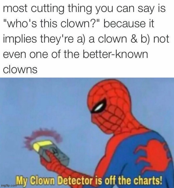 image tagged in my clown detector is off the charts | made w/ Imgflip meme maker