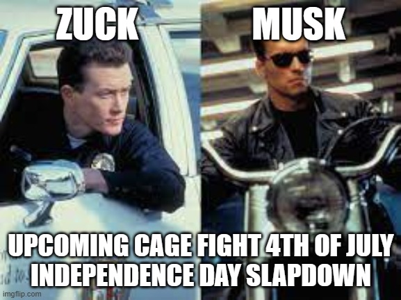 Let us make it happen guys. | ZUCK                MUSK; UPCOMING CAGE FIGHT 4TH OF JULY
INDEPENDENCE DAY SLAPDOWN | image tagged in musk,mark zuckerberg,fight,doge,cage,independence day | made w/ Imgflip meme maker