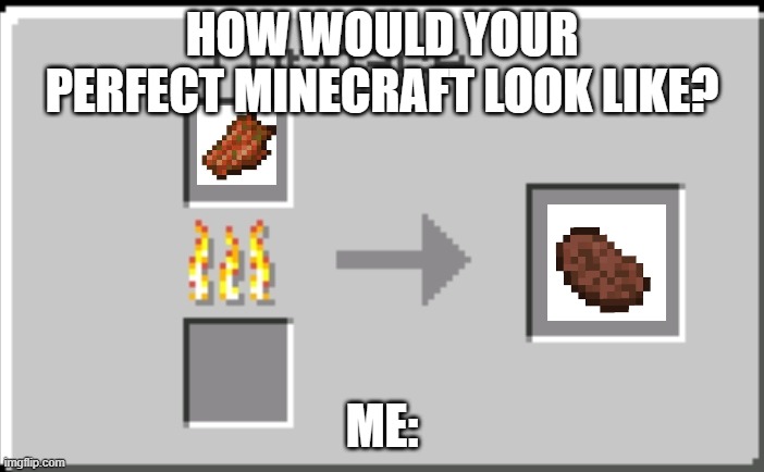 MOJANG PLEASE | HOW WOULD YOUR PERFECT MINECRAFT LOOK LIKE? ME: | image tagged in minecraft furnace,perfection | made w/ Imgflip meme maker