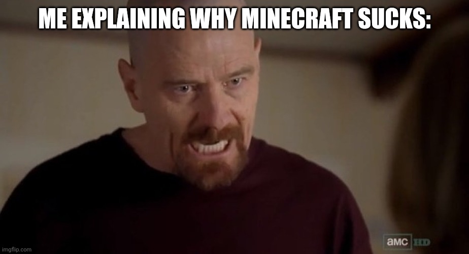 My explanations are always valid | ME EXPLAINING WHY MINECRAFT SUCKS: | image tagged in i am the one who knocks,minecraft,minecraft sucks,walter white,breaking bad,memes | made w/ Imgflip meme maker