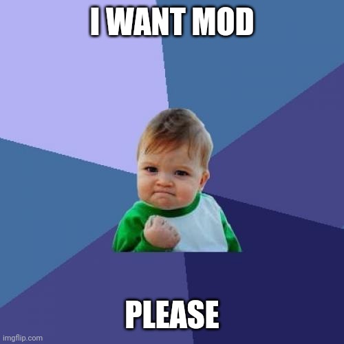 Success Kid | I WANT MOD; PLEASE | image tagged in memes,success kid | made w/ Imgflip meme maker