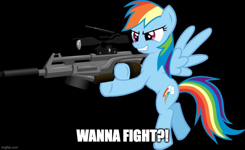 gunning rainbow dash | WANNA FIGHT?! | image tagged in gunning rainbow dash | made w/ Imgflip meme maker