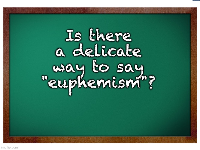 Delicate | Is there a delicate way to say "euphemism"? | image tagged in green blank blackboard | made w/ Imgflip meme maker