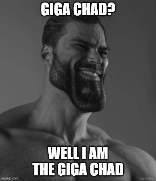 giga chad?! | GIGA CHAD? WELL I AM THE GIGA CHAD | image tagged in the giga chad | made w/ Imgflip meme maker