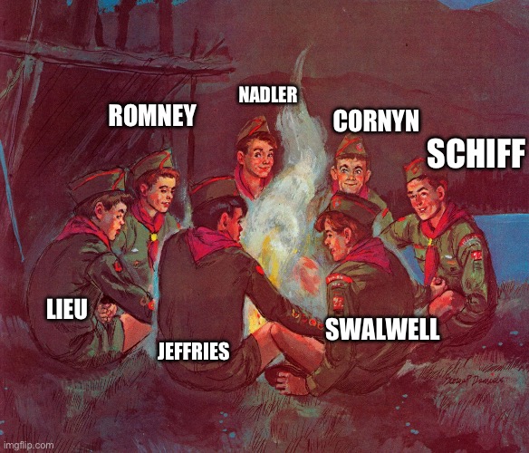 circle jerk | SCHIFF CORNYN NADLER ROMNEY JEFFRIES SWALWELL LIEU | image tagged in circle jerk | made w/ Imgflip meme maker