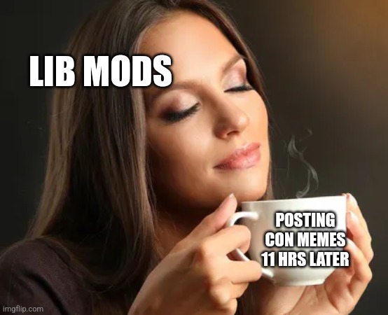 Cup of joe | LIB MODS; POSTING CON MEMES 11 HRS LATER | image tagged in cup of joe | made w/ Imgflip meme maker