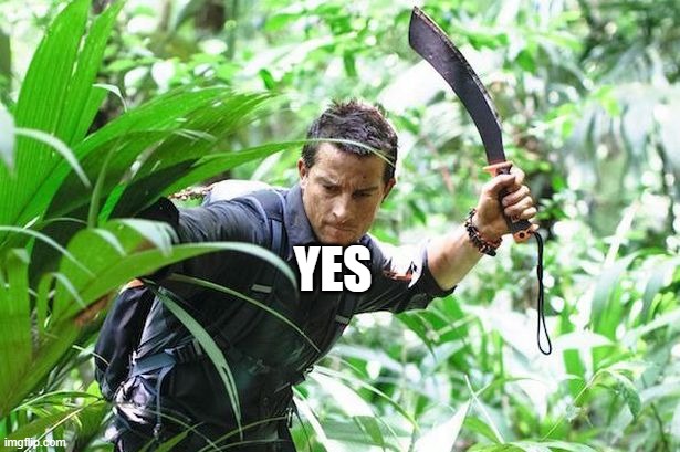 Bear Grylls in the Jungle | YES | image tagged in bear grylls in the jungle | made w/ Imgflip meme maker