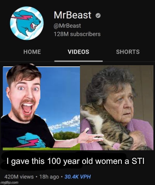 Funny | I gave this 100 year old women a STI | image tagged in mrbeast thumbnail template,mrbeast | made w/ Imgflip meme maker