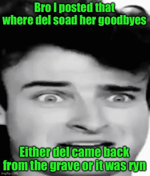 disgusted | Bro I posted that where del soad her goodbyes; Either del came back from the grave or it was ryn | image tagged in disgusted | made w/ Imgflip meme maker