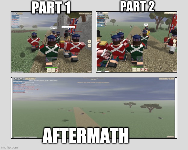 Piper army (events from blood and iron on Roblox) | PART 1; PART 2; AFTERMATH | image tagged in blank three panel | made w/ Imgflip meme maker