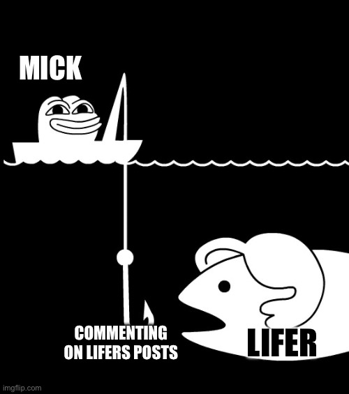 Pepe the Frog fishing | MICK; COMMENTING ON LIFERS POSTS; LIFER | image tagged in pepe the frog fishing | made w/ Imgflip meme maker