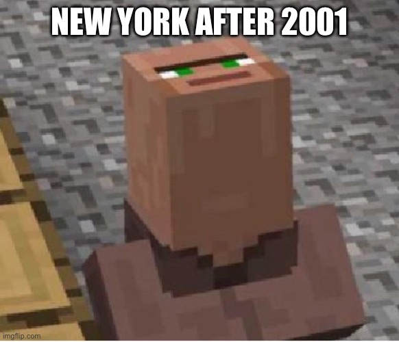 It’s a sandwich, it’s a plane..ah shit not again | NEW YORK AFTER 2001 | image tagged in minecraft villager looking up | made w/ Imgflip meme maker