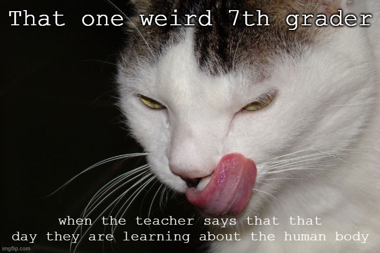 This has happened to me- | That one weird 7th grader; when the teacher says that that day they are learning about the human body | image tagged in yummy,why are you reading this | made w/ Imgflip meme maker