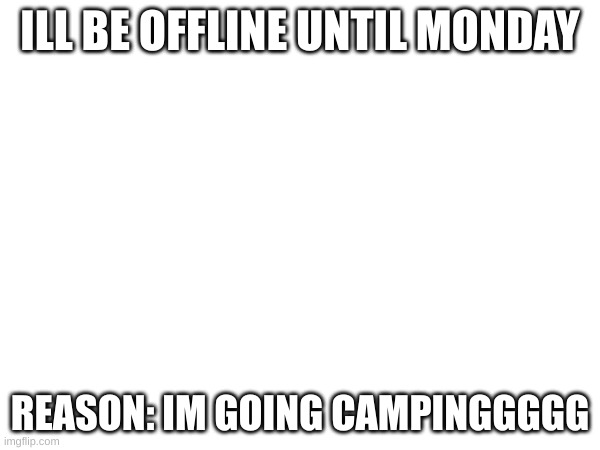 ILL BE OFFLINE UNTIL MONDAY; REASON: IM GOING CAMPINGGGGG | made w/ Imgflip meme maker