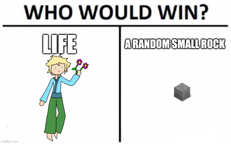 (hint, a small rock) Guys, i can update you all on the fact that Life's powers got stronger | LIFE; A RANDOM SMALL ROCK | image tagged in memes,who would win | made w/ Imgflip meme maker
