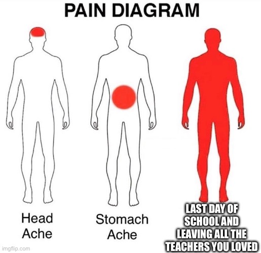 Pain Diagram | LAST DAY OF SCHOOL AND LEAVING ALL THE TEACHERS YOU LOVED | image tagged in pain diagram | made w/ Imgflip meme maker