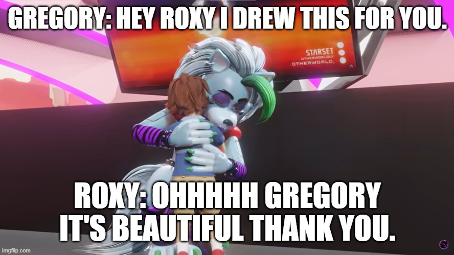 gregoey's drawing of roxy | GREGORY: HEY ROXY I DREW THIS FOR YOU. ROXY: OHHHHH GREGORY IT'S BEAUTIFUL THANK YOU. | image tagged in youtube | made w/ Imgflip meme maker