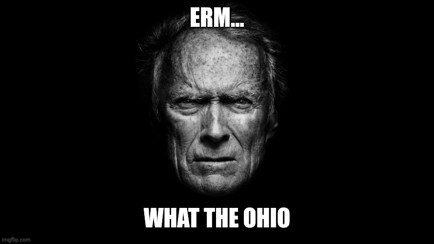 Ohio | ERM... WHAT THE OHIO | image tagged in clint eastwood black bg | made w/ Imgflip meme maker