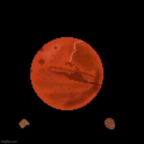 Mars and moons (not to scale ofc) | image tagged in drawings,pixel art,mars,planet | made w/ Imgflip meme maker