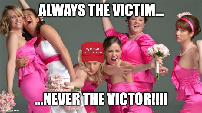 Bridesmaids Birthday | ALWAYS THE VICTIM... ...NEVER THE VICTOR!!!! | image tagged in bridesmaids birthday | made w/ Imgflip meme maker