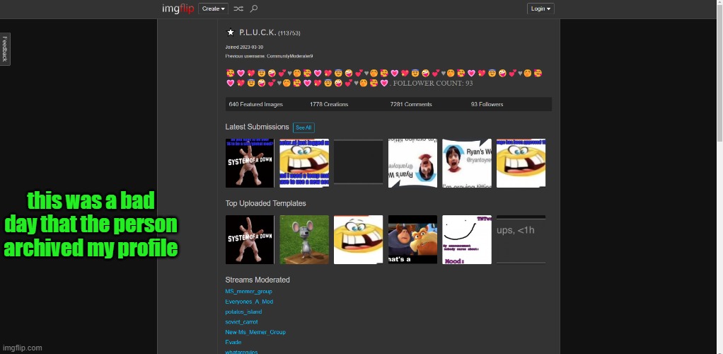 this was a bad day that the person archived my profile | made w/ Imgflip meme maker