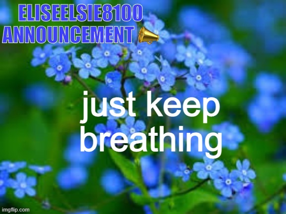 EliseElsie8100 Announcement | just keep breathing | image tagged in eliseelsie8100 announcement | made w/ Imgflip meme maker