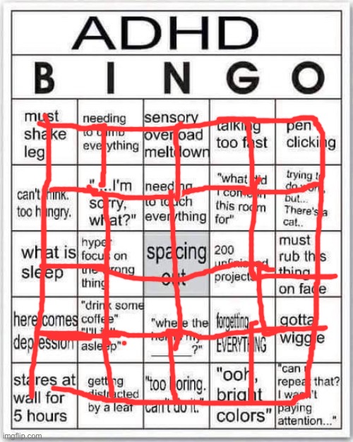 adhd bingo | image tagged in adhd bingo | made w/ Imgflip meme maker