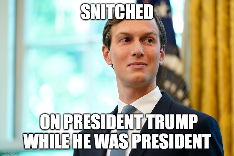 Ivanka's husband  is a Snitch | SNITCHED; ON PRESIDENT TRUMP WHILE HE WAS PRESIDENT | image tagged in democrat,snitch,donald trump,ivanka trump | made w/ Imgflip meme maker