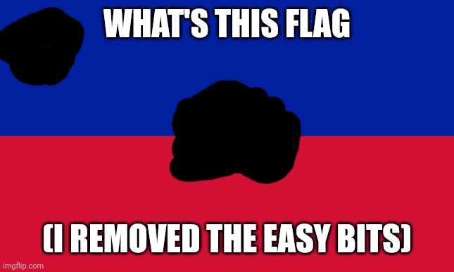 Haiti flag | WHAT'S THIS FLAG (I REMOVED THE EASY BITS) | image tagged in haiti flag | made w/ Imgflip meme maker