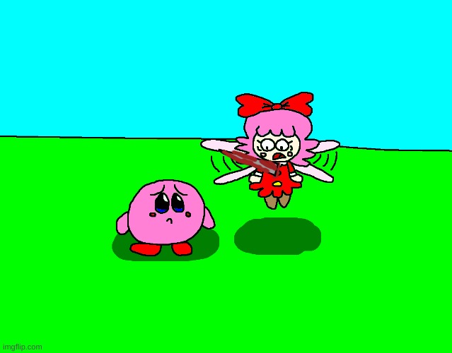 Cute Kirby and Ribbon fanart | image tagged in kirby,gore,blood,funny,death,murder | made w/ Imgflip meme maker
