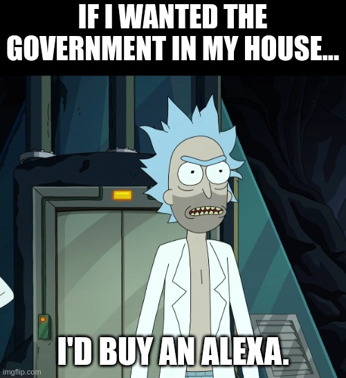 Rick and Morty, Alexa dig | IF I WANTED THE GOVERNMENT IN MY HOUSE... I'D BUY AN ALEXA. | image tagged in government,comedy,rick and morty | made w/ Imgflip meme maker