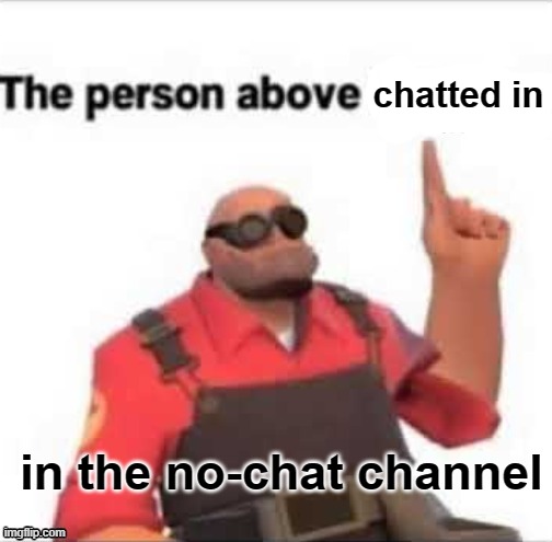 The person above | chatted in; in the no-chat channel | image tagged in the person above | made w/ Imgflip meme maker