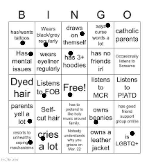 :) | image tagged in emo bingo | made w/ Imgflip meme maker