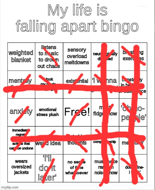 dang, i'm just bad ig | image tagged in my life is falling apart bingo | made w/ Imgflip meme maker