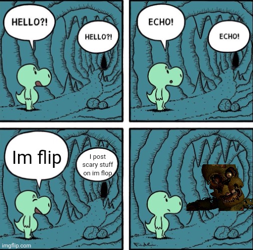 Lol jumpscare  | Im flip; I post scary stuff on im flop | image tagged in echo | made w/ Imgflip meme maker