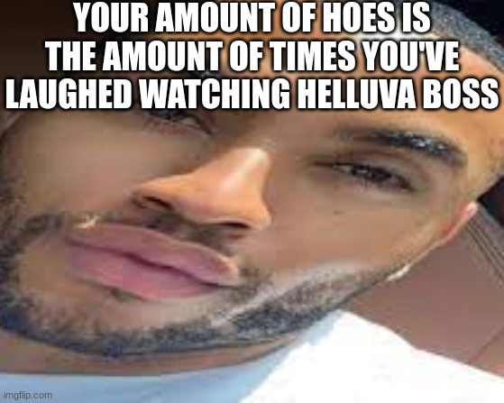 zero hoes | YOUR AMOUNT OF HOES IS THE AMOUNT OF TIMES YOU'VE LAUGHED WATCHING HELLUVA BOSS | image tagged in lightskin stare | made w/ Imgflip meme maker