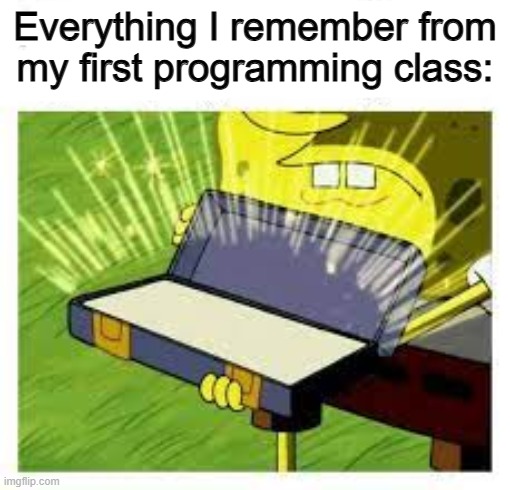 It's hard remembering everything... :P | Everything I remember from my first programming class: | made w/ Imgflip meme maker