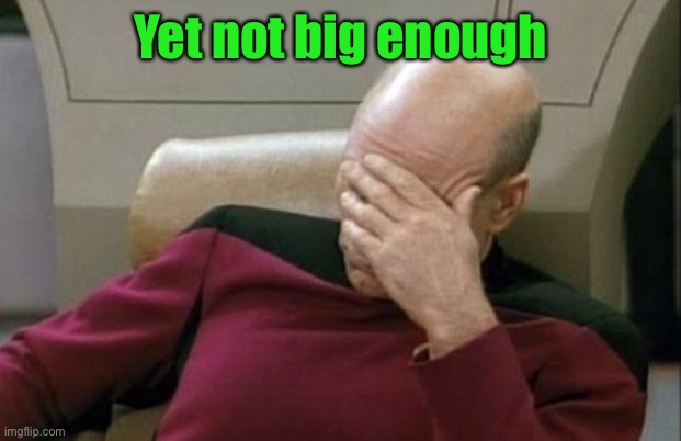 Captain Picard Facepalm Meme | Yet not big enough | image tagged in memes,captain picard facepalm | made w/ Imgflip meme maker