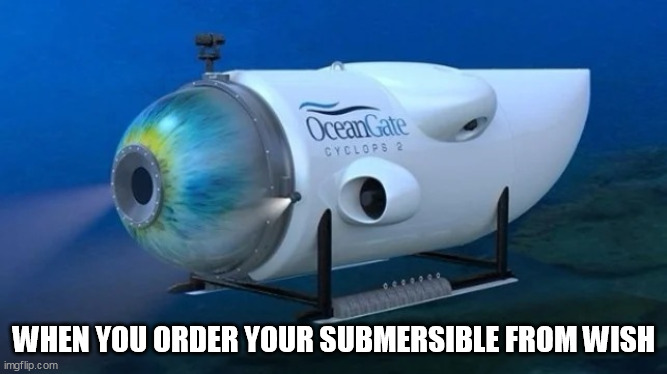 Oceangate | WHEN YOU ORDER YOUR SUBMERSIBLE FROM WISH | image tagged in oceangate,wish | made w/ Imgflip meme maker