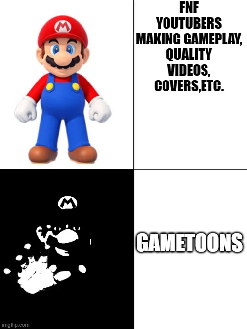 mario | FNF YOUTUBERS MAKING GAMEPLAY, QUALITY VIDEOS, COVERS,ETC. GAMETOONS | image tagged in fnf | made w/ Imgflip meme maker