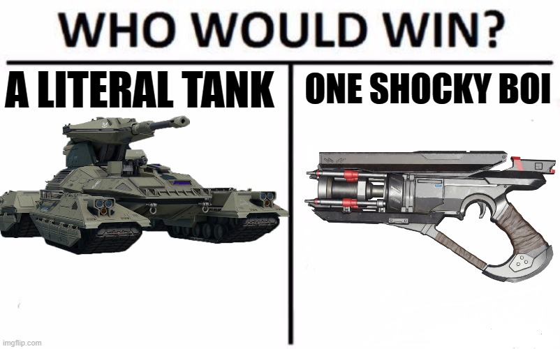 Who Would Win? | ONE SHOCKY BOI; A LITERAL TANK | image tagged in memes,who would win | made w/ Imgflip meme maker