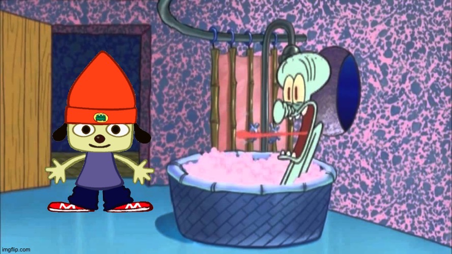 Parappa goes to Squidward's house | image tagged in who dropped by squidward's house | made w/ Imgflip meme maker