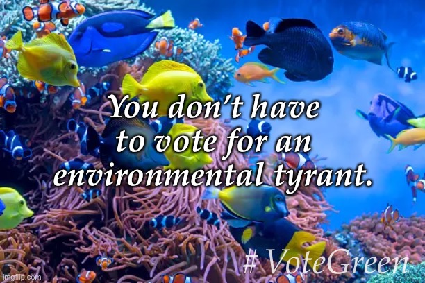 Green party | You don’t have to vote for an environmental tyrant. #VoteGreen | made w/ Imgflip meme maker